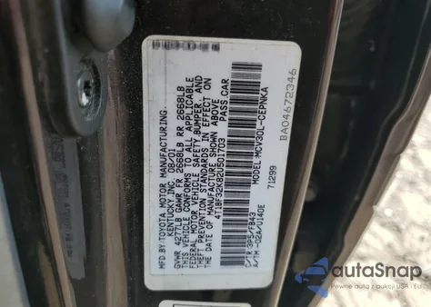 2002 Toyota Camry Le из США, поврежденный, VIN 4T1BF32K82U501703